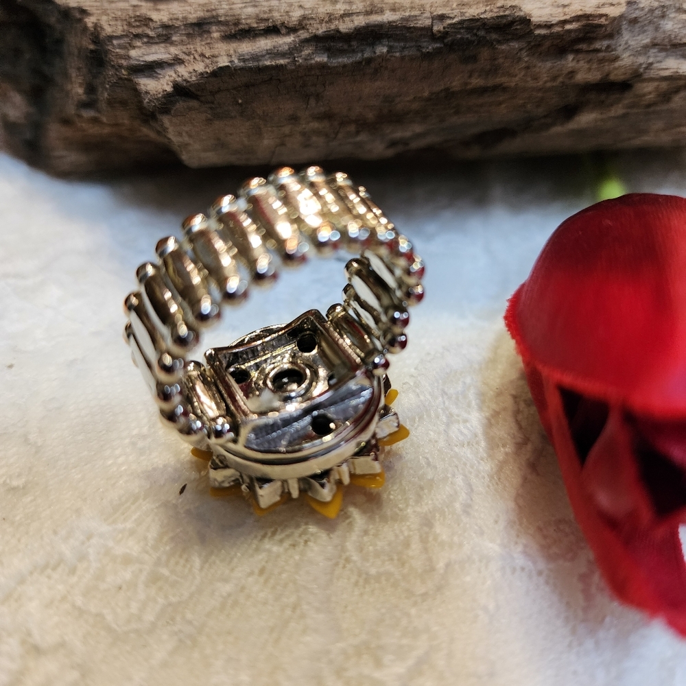 Sunflower Silver Toned Stretch Ring - image 3